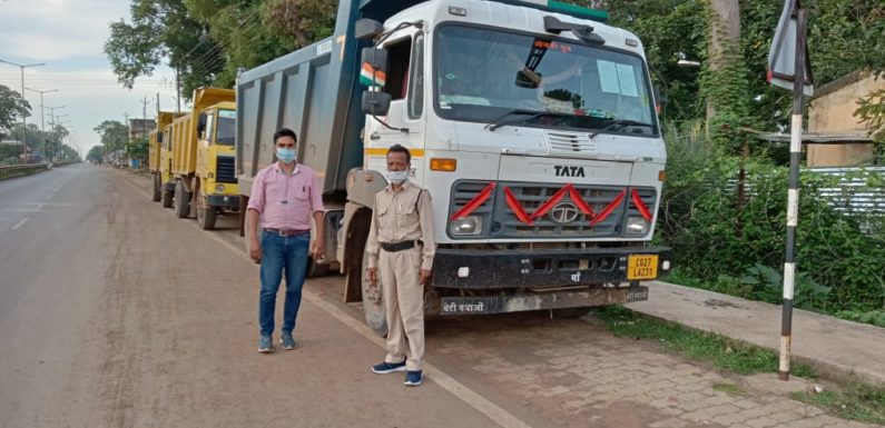 गौण खनिज चूना पत्थर व रेत का अवैध परिवहन करते 8 वाहन जप्त