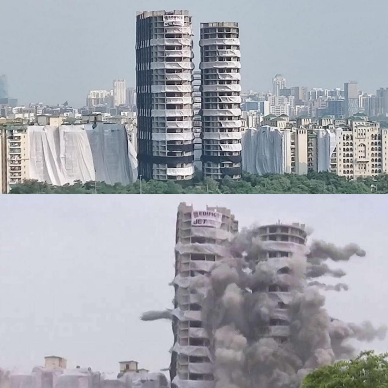 Twin Tower Demolition : 10 सेकंड में धमाके के साथ जमींदोज हुआ नोएडा का ट्विन टावर, देखें वीडियो..